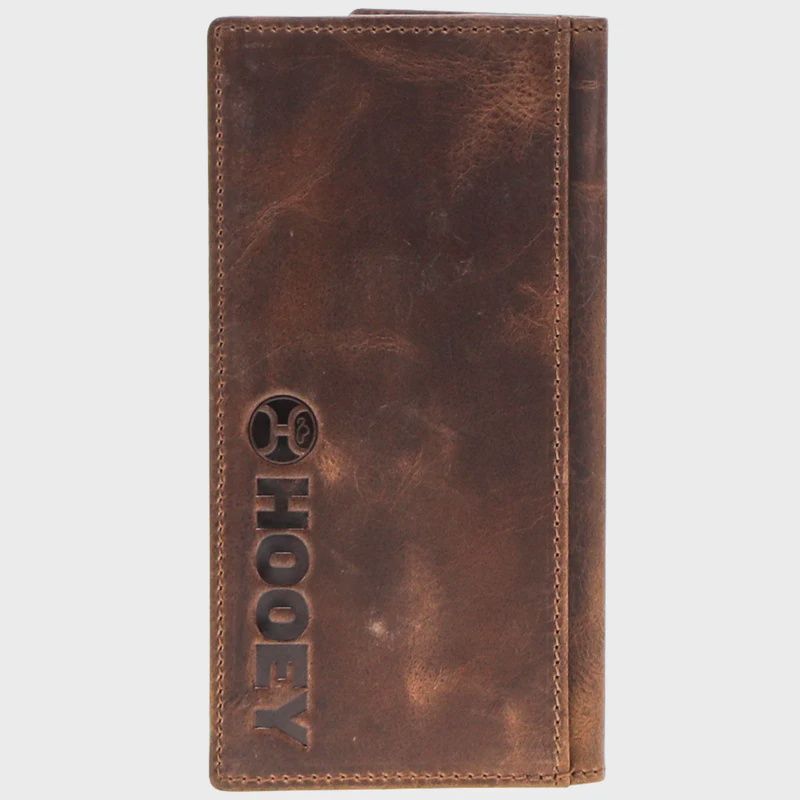 HW029-BRBK HOOEY 2.0 BROWN EMBOSSED LEATHER RODEO WALLET WITH BLACK &amp; TURQUOISE LOGO