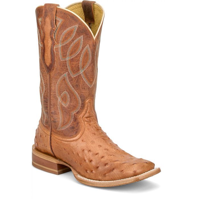 RN3641 WOMEN'S TONY LAMA REQUILL "CHEYENNE COGNAC" 11" AMBER GOAT SHAFT &amp; COGNAC OSTRICH WIDE SQUARE-TOE WESTERN BOOT