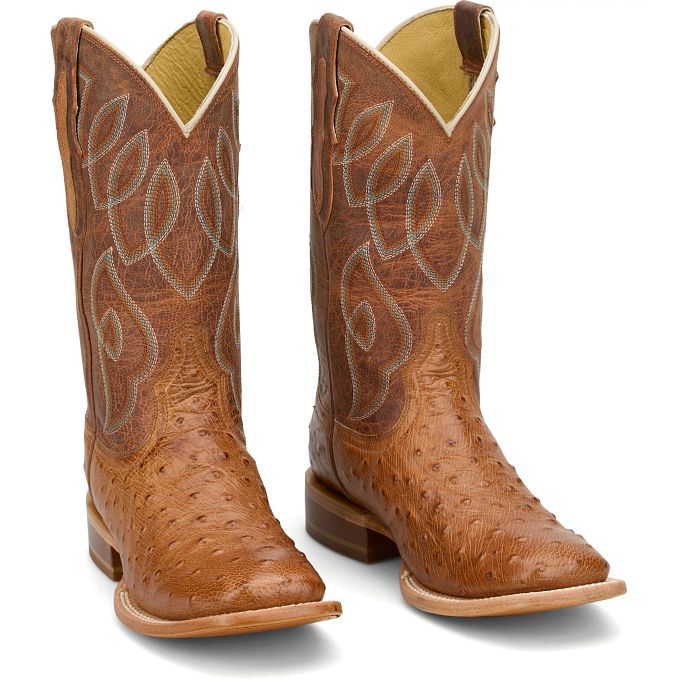 RN3641 WOMEN'S TONY LAMA REQUILL "CHEYENNE COGNAC" 11" AMBER GOAT SHAFT &amp; COGNAC OSTRICH WIDE SQUARE-TOE WESTERN BOOT