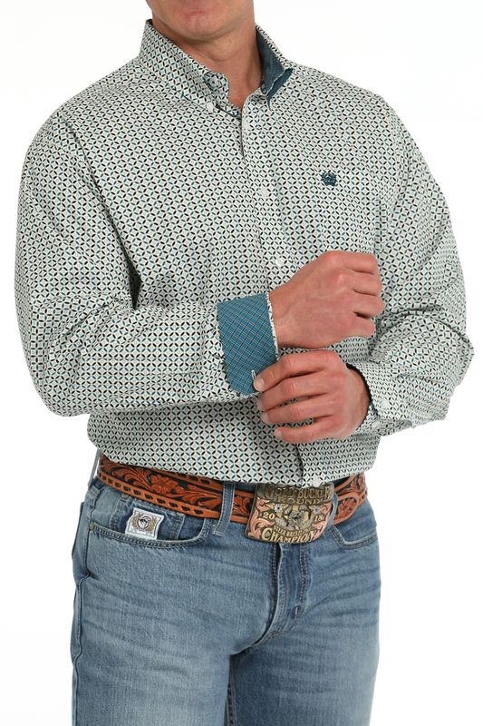 MTW1105863 MEN'S CINCH LONG-SLEEVE WHITE PRINTED WESTERN SHIRT