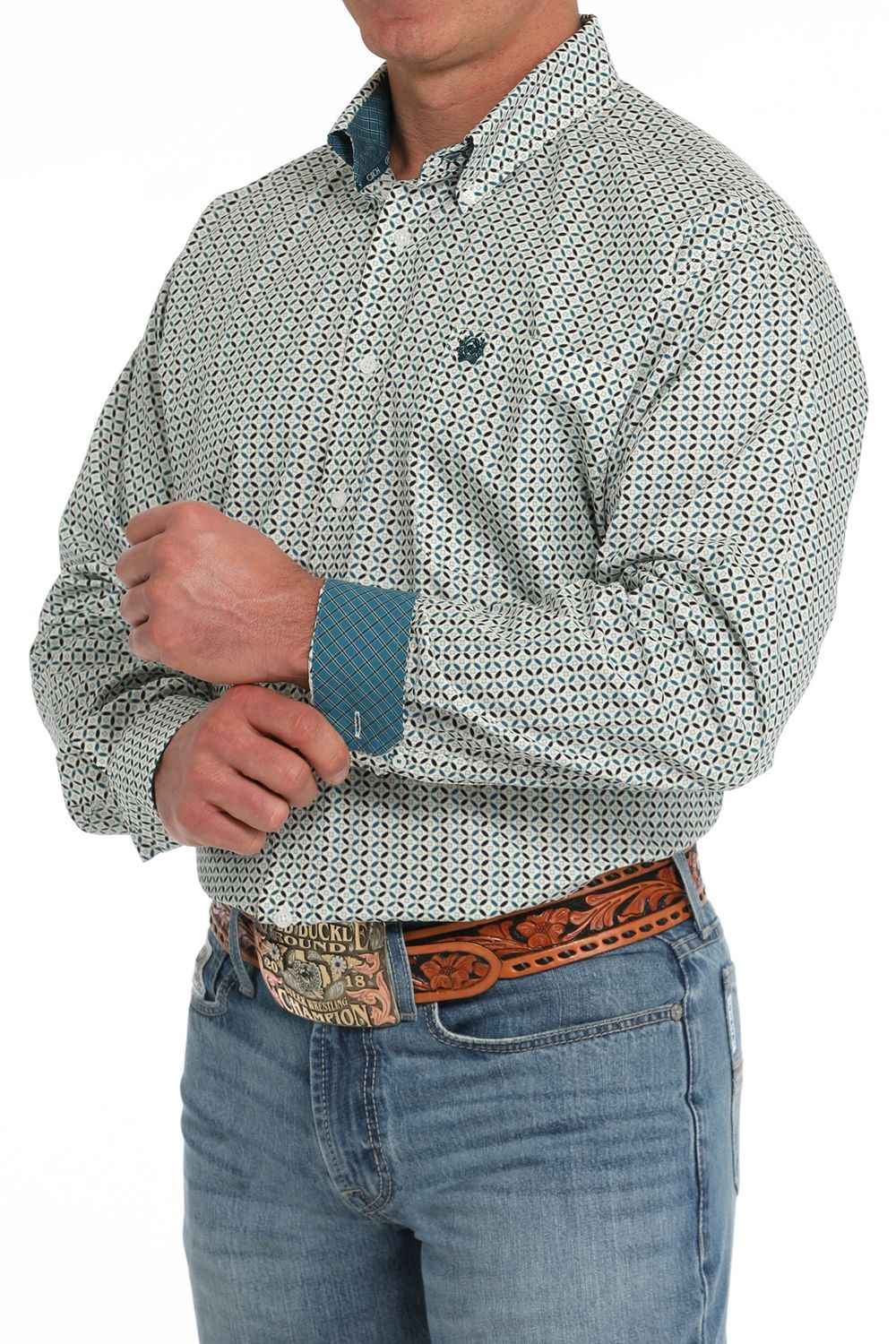 MTW1105863 MEN'S CINCH LONG-SLEEVE WHITE PRINTED WESTERN SHIRT
