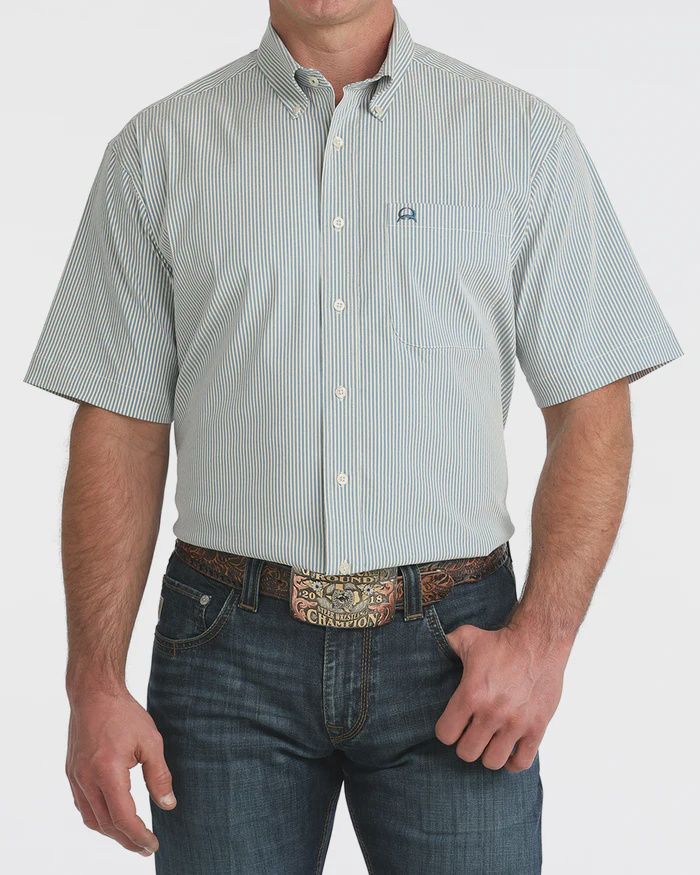 MTW1704166 MEN'S CINCH BLUE STRIPE ARENAFLEX SHORT-SLEEVE WESTERN SHIRT