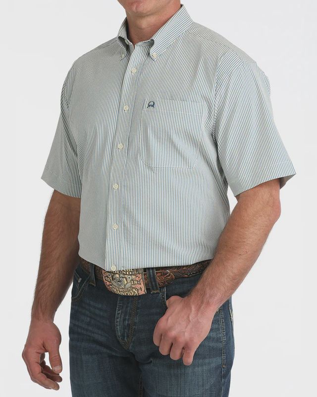 MTW1704166 MEN'S CINCH BLUE STRIPE ARENAFLEX SHORT-SLEEVE WESTERN SHIRT
