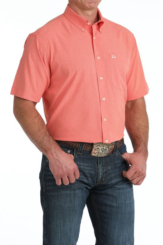 MTW1725003 MEN'S CINCH RED PLAID ARENAFLEX SHORT-SLEEVE WESTERN SHIRT