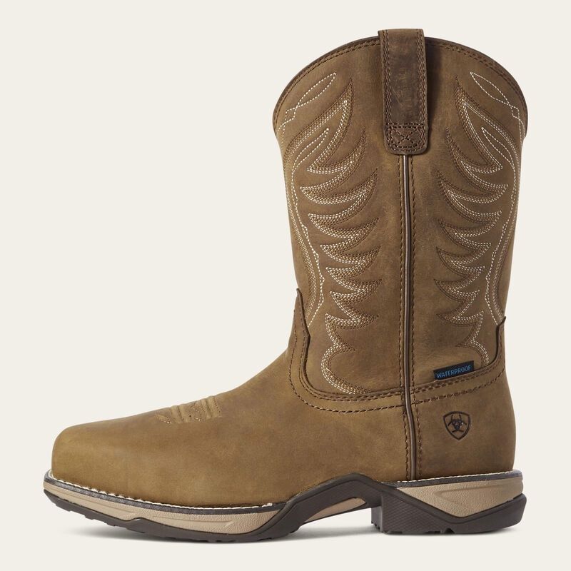 10031664 WOMEN'S ARIAT 10" DISTRESSED BROWN ANTHEM WATERPROOF COMPOSITE SQUARE-TOE PULL-ON WORK BOOT