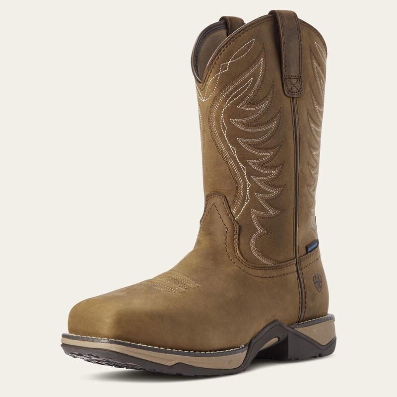 10031664 WOMEN'S ARIAT 10" DISTRESSED BROWN ANTHEM WATERPROOF COMPOSITE SQUARE-TOE PULL-ON WORK BOOT
