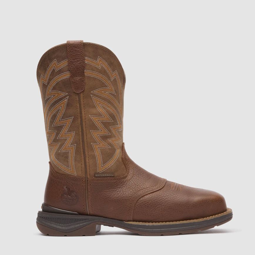 GB00753 MEN'S GEORGIA 11" BROWN SPR LEATHER AERO LT WATERPROOF CARBON SAFETY SQUARE TOE WESTERN PULL-ON WORK BOOT