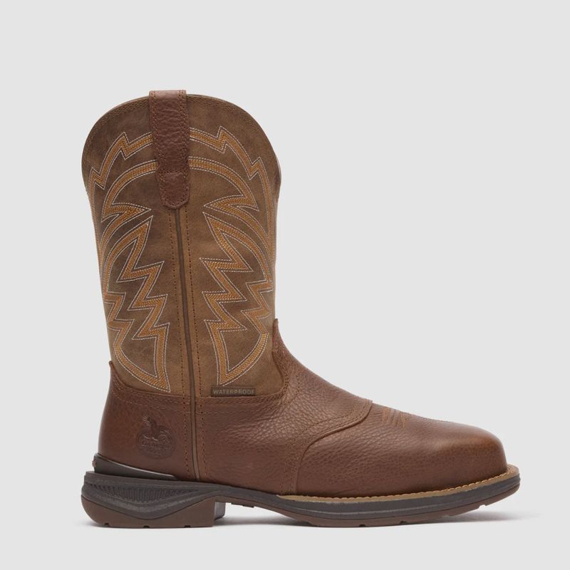 GB00753 MEN'S GEORGIA 11" BROWN SPR LEATHER AERO LT WATERPROOF CARBON SAFETY SQUARE TOE WESTERN PULL-ON WORK BOOT