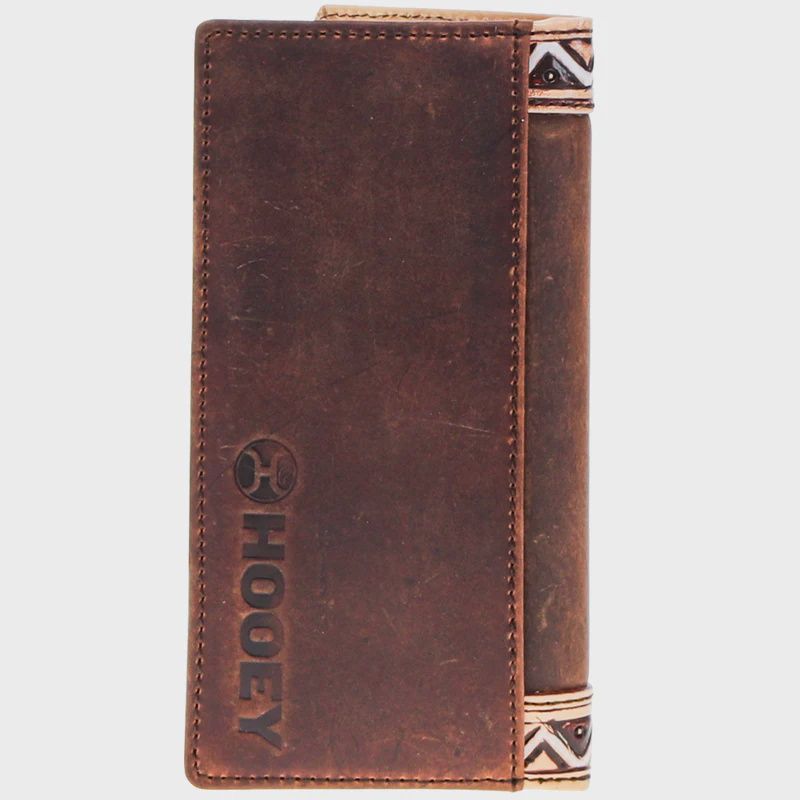 HW030-BRTN HOOEY "WAR PAINT" HAND TOOLED AZTEC FEATHER FILIGREE &amp; HAND PAINTED LEATHER RODEO WALLET