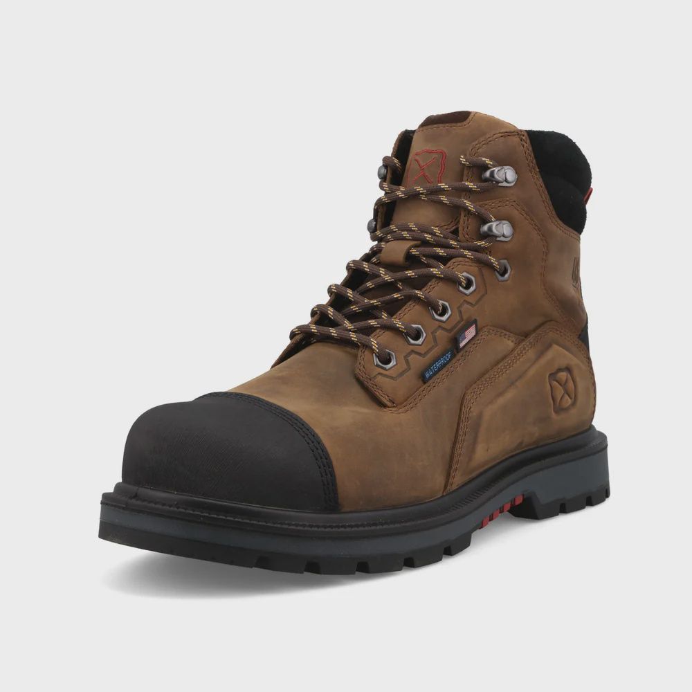 MDANW01 MEN'S TWISTED X *USA BUILT* 6" BROWN &amp; BLACK WATERPROOF NANO SAFETY TOE WORK LACER