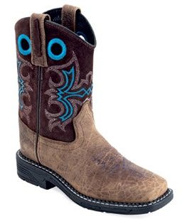 WB1013Y YOUTH OLD WEST BROWN W/ BLUE STITCHING SQUARE-TOE WESTERN BOOT