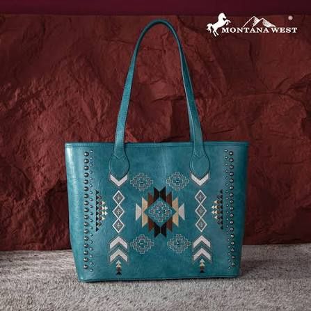 MW1245G-8317 MONTANA WEST EMBROIDERED COLLECTION CONCEALED CARRY TOTE - TURQUOISE
