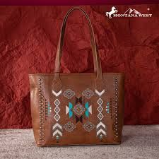 MW1245G-8317 MONTANA WEST EMBROIDERED COLLECTION CONCEALED CARRY TOTE - BROWN