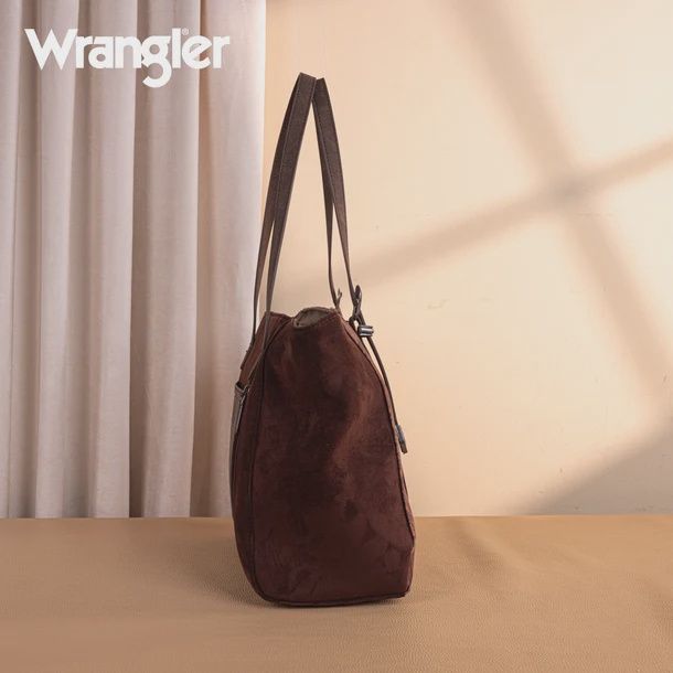 WG277-2002CF WRANGLER VINTAGE FLORAL PRINTED LARGE TOTE BAG - COFFEE