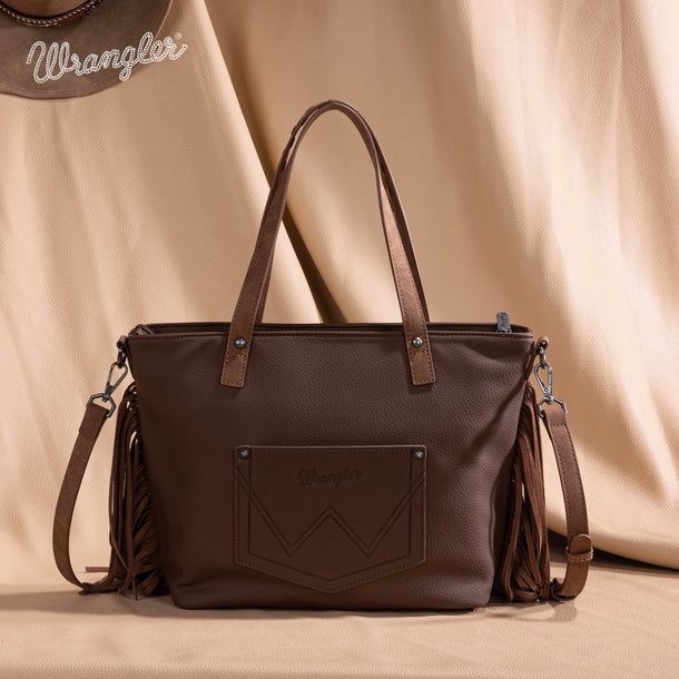 WG233-2009 WRANGLER AZTEC EMBROIDERED TOTE/CROSSBODY BAG - BROWN