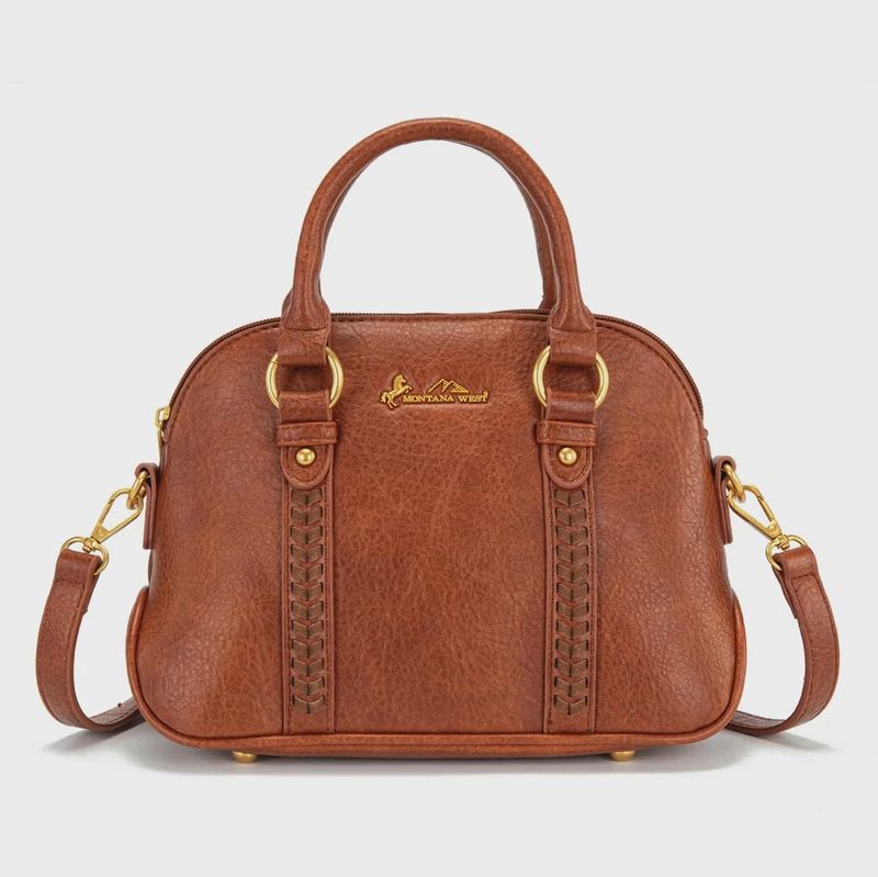 MW1341-8360BR MONTANA WEST WHIPSTITCH DOME SATCHEL BAG - BROWN