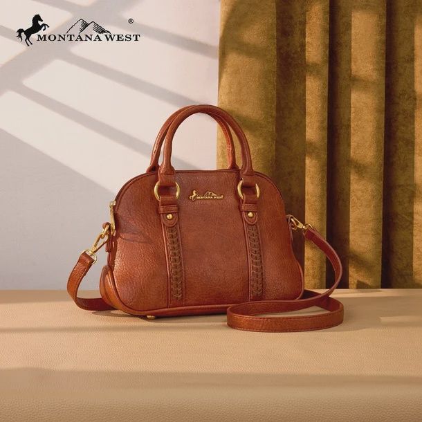MW1341-8360BR MONTANA WEST WHIPSTITCH DOME SATCHEL BAG - BROWN
