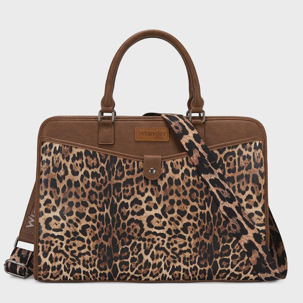 WG537-8119LP WRANGLER PEBBLED FAUX LEATHER LAPTOP BRIEF BAG - LEOPARD
