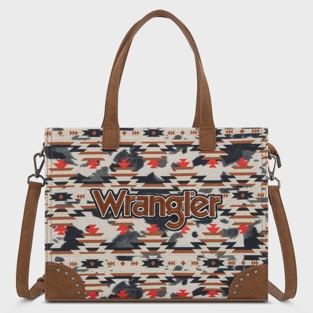 WG302-8130WBR WRANGLER AZTEC PRINT TOTE / CROSSBODY &amp; WALLET SET