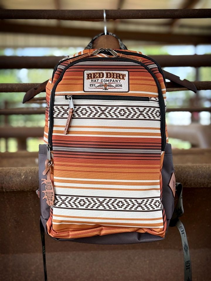 2610279551 RED DIRT HAT CO ORANGE &amp; TAN STRIPE BACKPACK