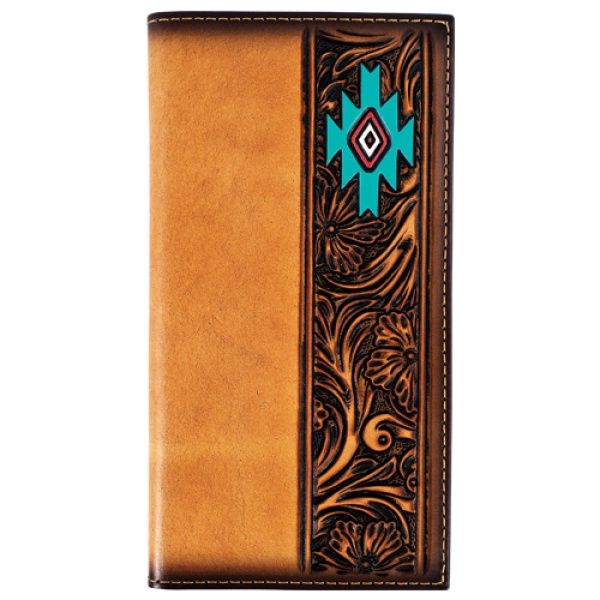 2610168762 RED DIRT HAT CO. RODEO WALLET - TAN FLORAL TOOLING &amp; AZTEC DESIGN