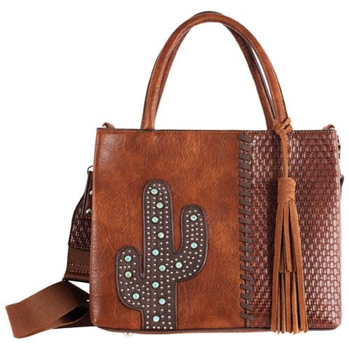 2610291531 LADIES CATCHFLY BROWN STUDDED CACTUS W/ TURQUOISE COLORED STONES MINI TOTE