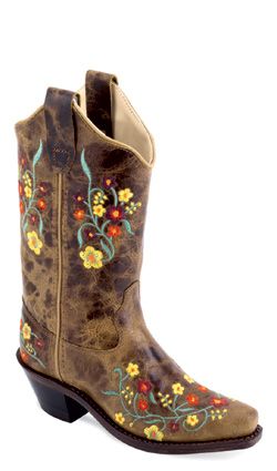CF8238Y YOUTH GIRL'S BROWN COWGIRL BOOT W/ FLOWER EMBROIDERY
