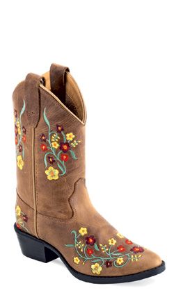 8554 GIRL'S JAMA OLD WEST BROW COWGIRL BOOT WITH FLOWER EMBROIDERY