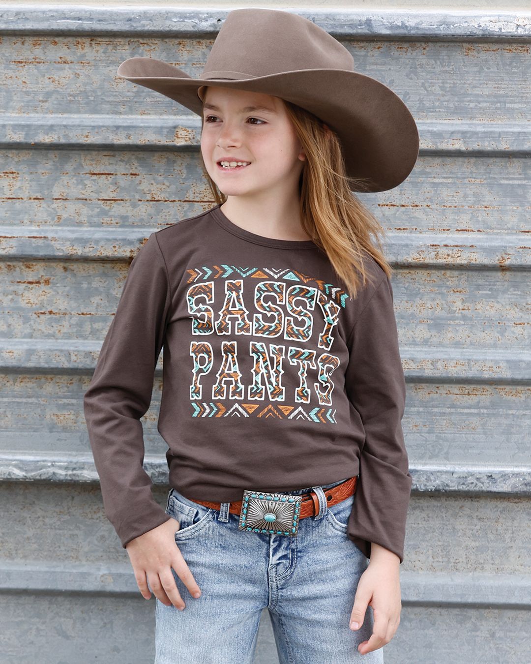 CTK8990011 GIRL'S CRUEL GIRL BROWN LONG-SLEEVE GRAPHIC TEE