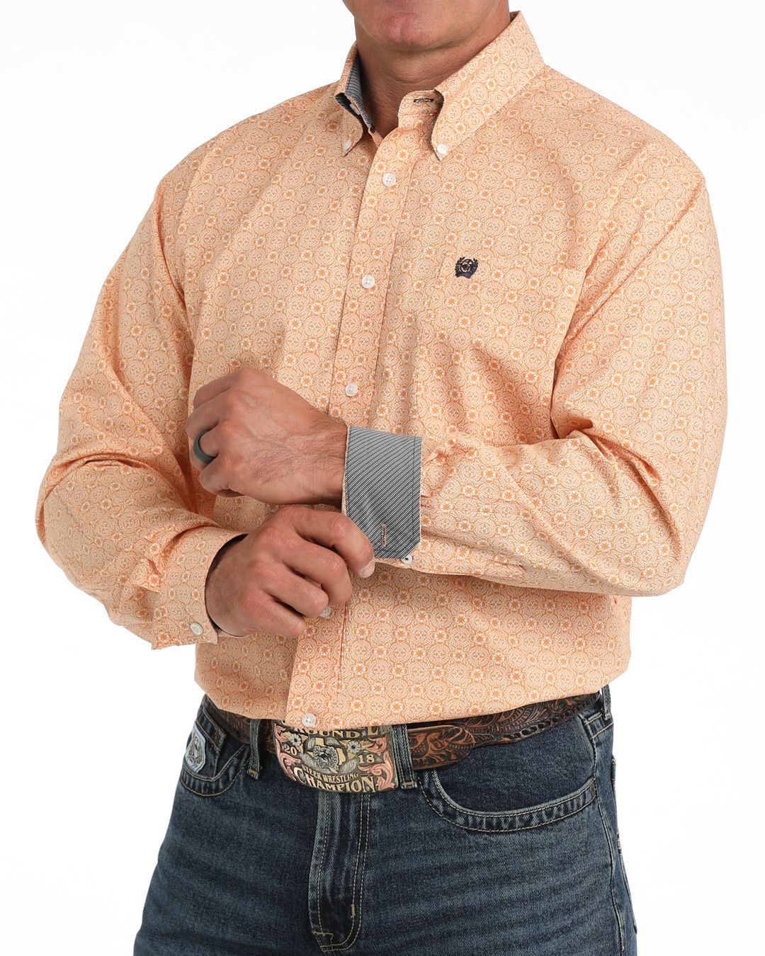 MTW1106132 MEN'S CINCH GOLD PRINT LONG-SLEEVE BUTTON DOWN WESTERN SHIRT