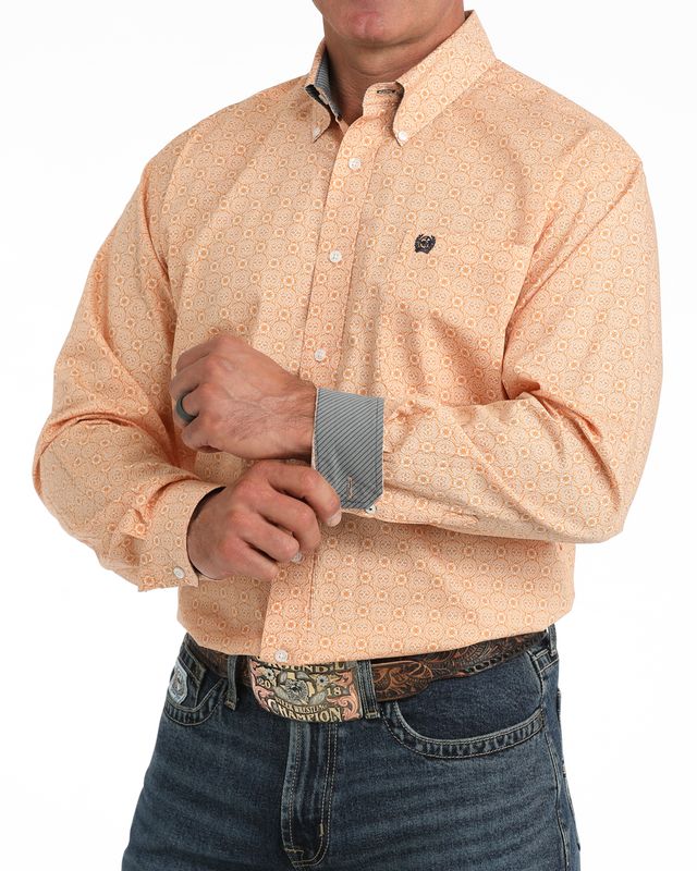 MTW1106132 MEN'S CINCH GOLD PRINT LONG-SLEEVE BUTTON DOWN WESTERN SHIRT