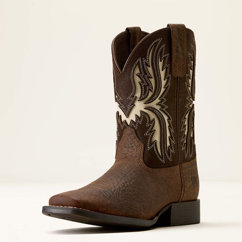 10080273 YOUTH ARIAT "DRIFTWOOD" ROYAL CHOCOLATE &amp; EARTH WIDE SQUARE TOE WESTERN BOOT