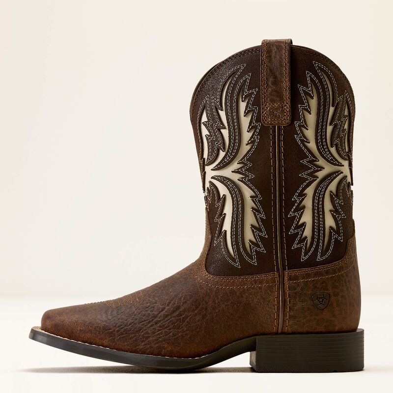 10080273 YOUTH ARIAT "DRIFTWOOD" ROYAL CHOCOLATE &amp; EARTH WIDE SQUARE TOE WESTERN BOOT