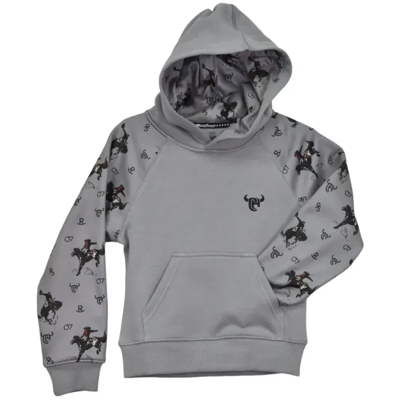 371276-040-K YOUTH COWBOY HARDWARE VINTAGE BRONC FLEECE HOODY - GREY