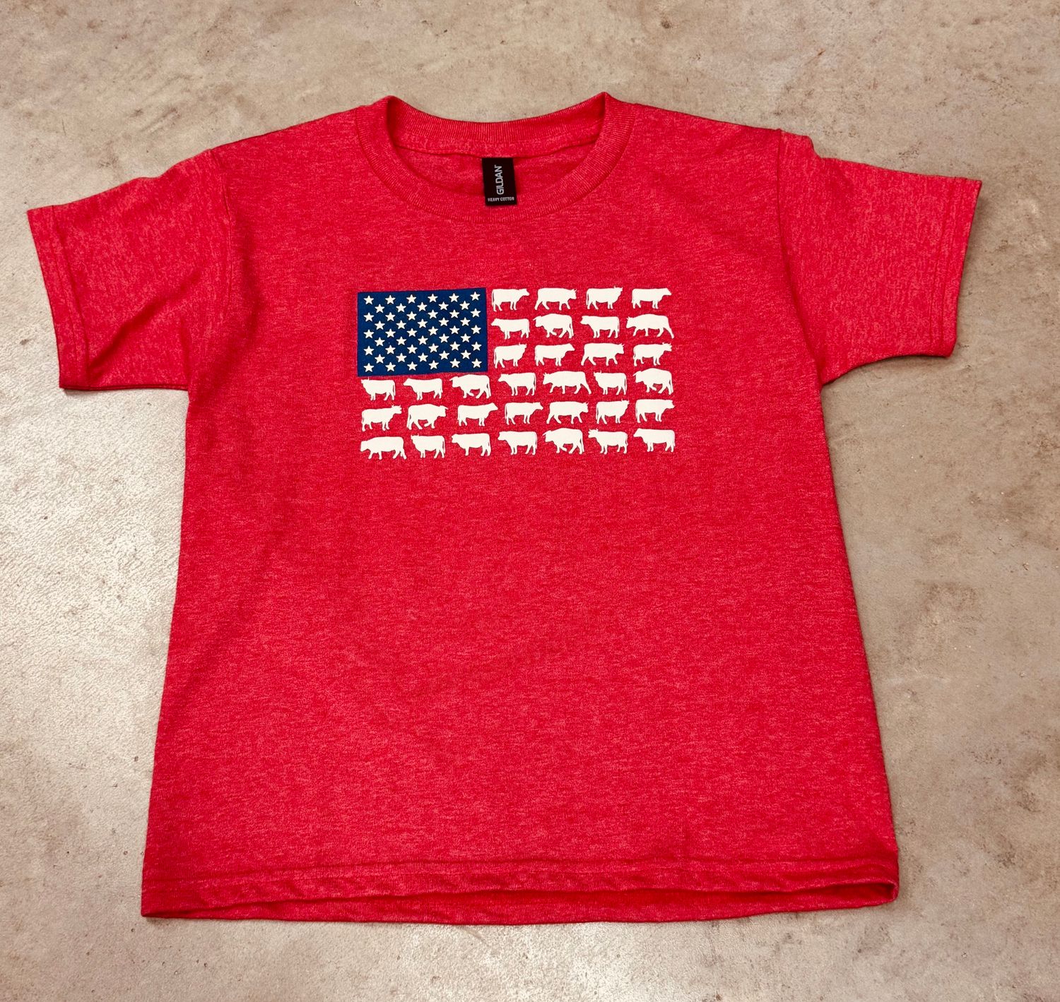 330865-204-K YOUTH COWBOY HARDWARE CATTLE FLAG SHORT-SLEEVE TEE - HEATHER RED