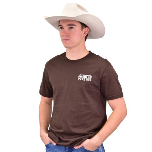 130863-661-M MEN'S COWBOY HARDWARE DARK BROWN OUTLAW WHISKEY SHORT-SLEEVE TEE