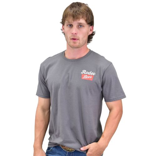 130875-043-M MEN'S COWBOY HARDWARE CHARCOAL RODEO BEER SKULL SHORT-SLEEVE TEE