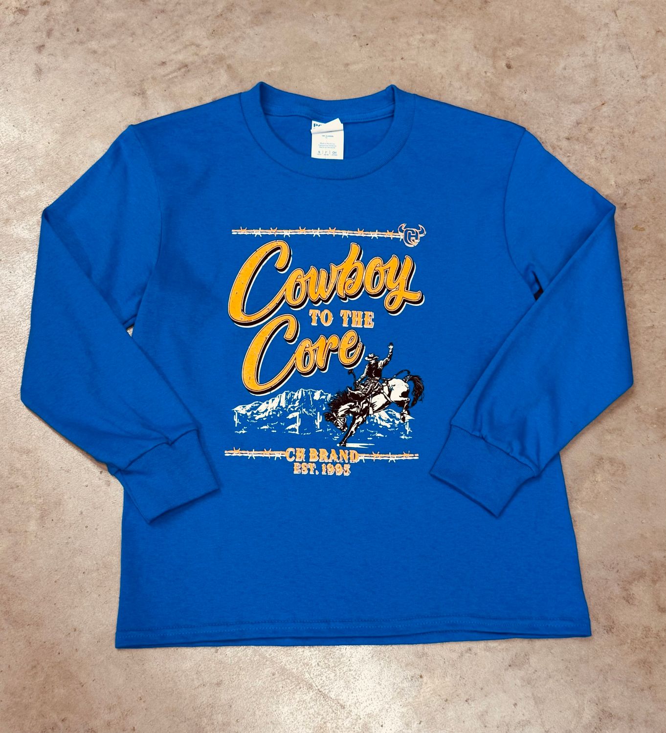 310444-407-K YOUTH COWBOY HARDWARE "COWBOY TO THE CORE" LONG-SLEEVE TEE
