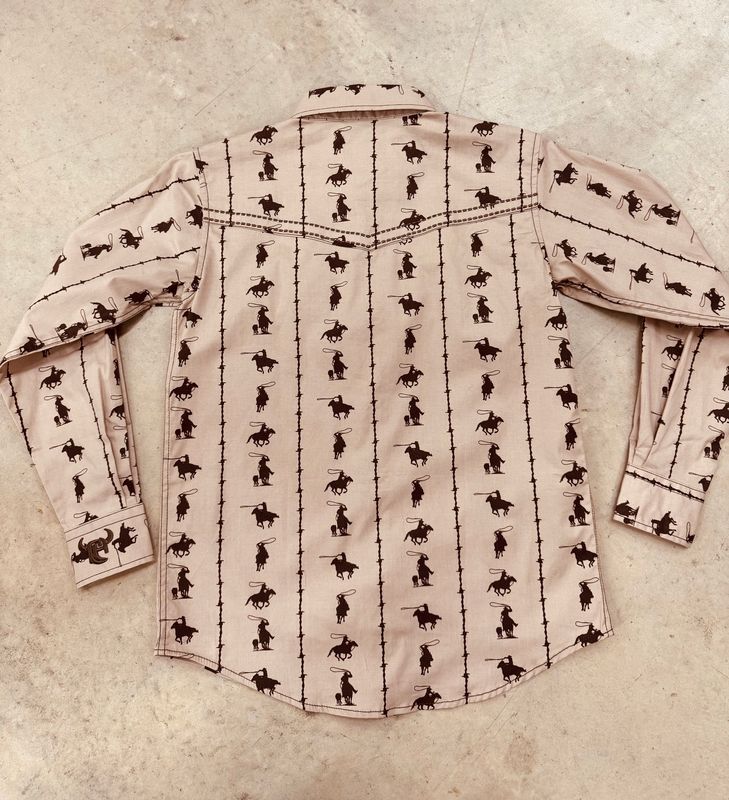 325645-073-K YOUTH COWBOY HARDWARE BARVED ROPER LONG-SLEEVE TAN WESTERN SHIRT