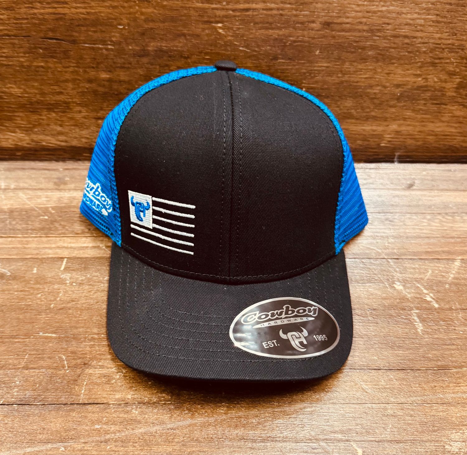 701620-010-Q YOUTH COWBOY HARDWARE BLACK MINI CH BAR FLAG MESH BACK HAT
