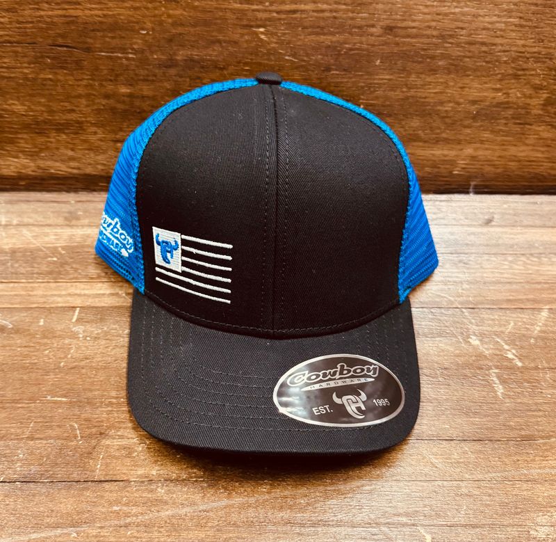 701620-010-Q YOUTH COWBOY HARDWARE BLACK MINI CH BAR FLAG MESH BACK HAT