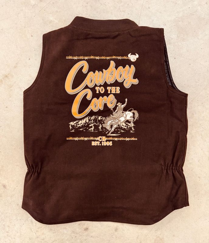 385249-661-K YOUTH COWBOY HARDWARE "COWBOY TO THE CORE" CANVVAS VEST - DARK BROWN