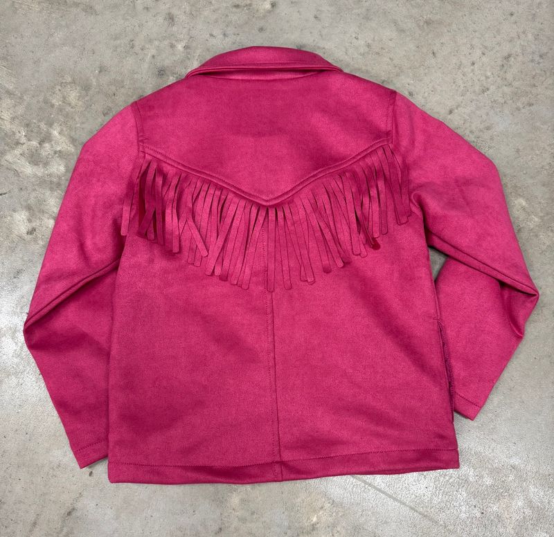 493363-156-K YOUTH COWGIRL HARDWARE DARK PINK FAUX SUEDE FRINGE JACKET