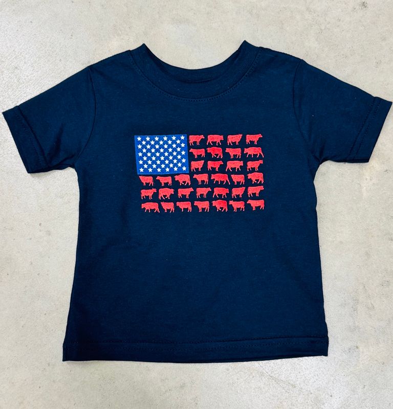730865-480-I INFANT COWBOY HARDWARE NAVY BLUE CATTLE FLAG SHORT-SLEEVE TEE