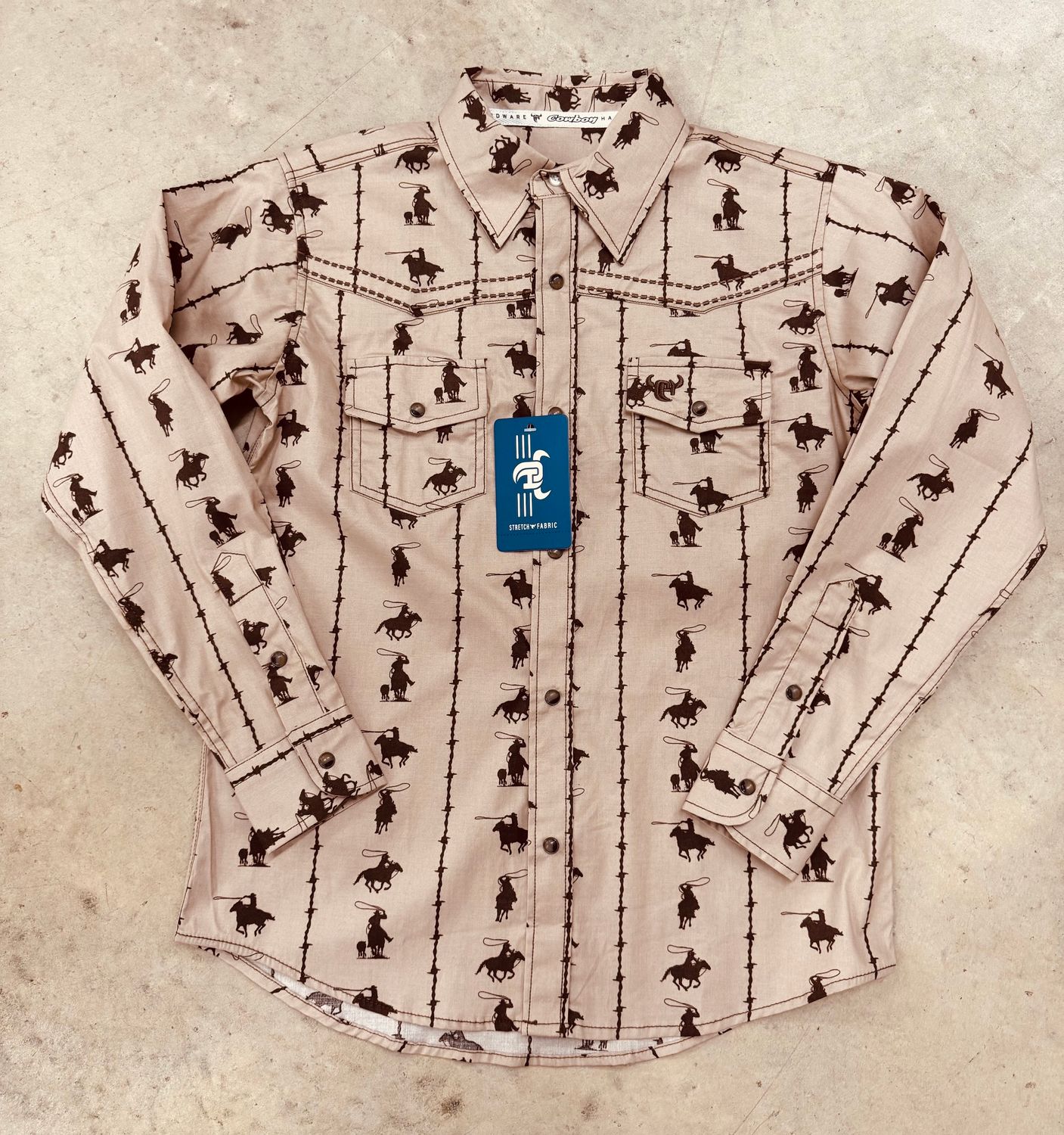 725645-073-T TODDLER COWBOY HARDWARE TAN BARBED ROPER LONG-SLEEVE WESTERN SHIRT