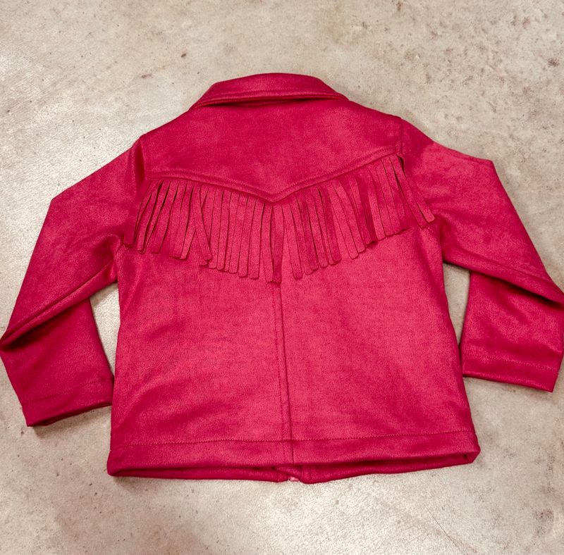 893363-156-T TODDLER COWGIRL HARDWARE DARK PINK FAUX SUEDE FRINGE JACKET