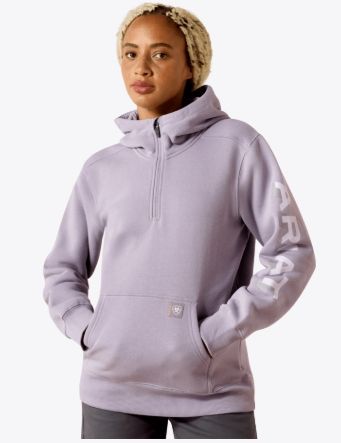 10071332 WOMEN'S ARIAT REBAR LIGHTWEIGHT LOGO 1/2 ZIP HOODIE -PURPLE ASH