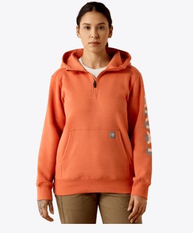 10071333 WOMEN'S ARIAT REBAR LIGHTWEIGHT LOGO 1/2 ZIP HOODIE - TROPICAL PEACH HEATHER