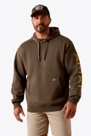 10071201 MEN'S ARIAT REBAR LIGHTWEIGHT LOGO HOODIE - BROWN HEATHER