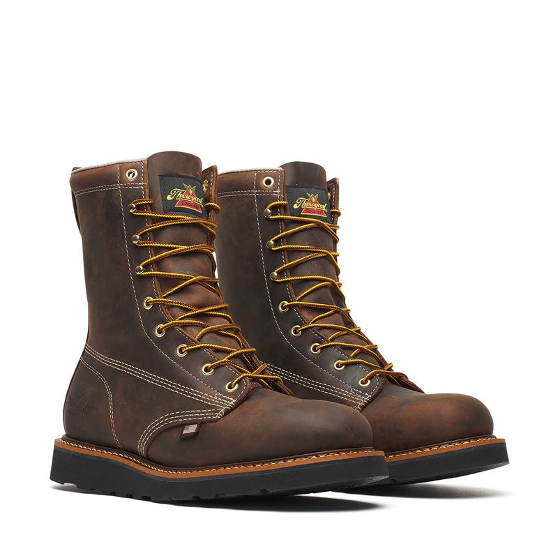 814-4261 MEN'S THOROGOOD 8" AMERICAN HERITAGE PLAIN TOE CRAZY HORSE WEDGE WORK BOOT